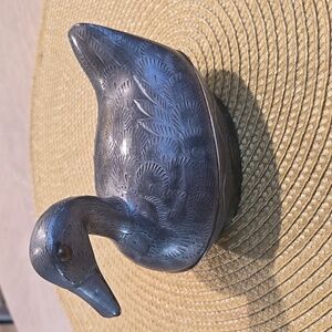 Vintage Mid Century Pewter Duck Trinket Box - Hong Kong